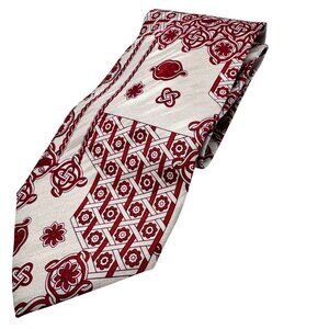 Croata Neck Tie Burgundy Ivory White Geometric Pattern 100% Silk